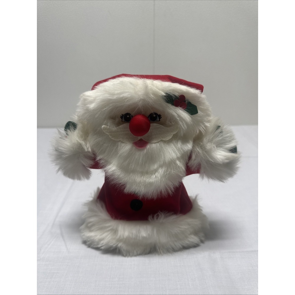 Vintage Santa Tree Topper By Dakin Velveteen Fury 1980s Christmas Decor EUC